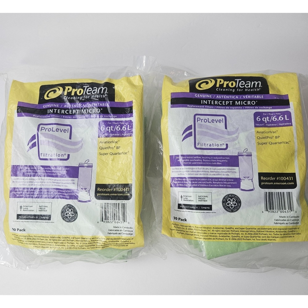 20-Pack GENUINE 100431 ProTeam Intercept Micro 6qt/6.6L Canister‎ Vacuum Bags
